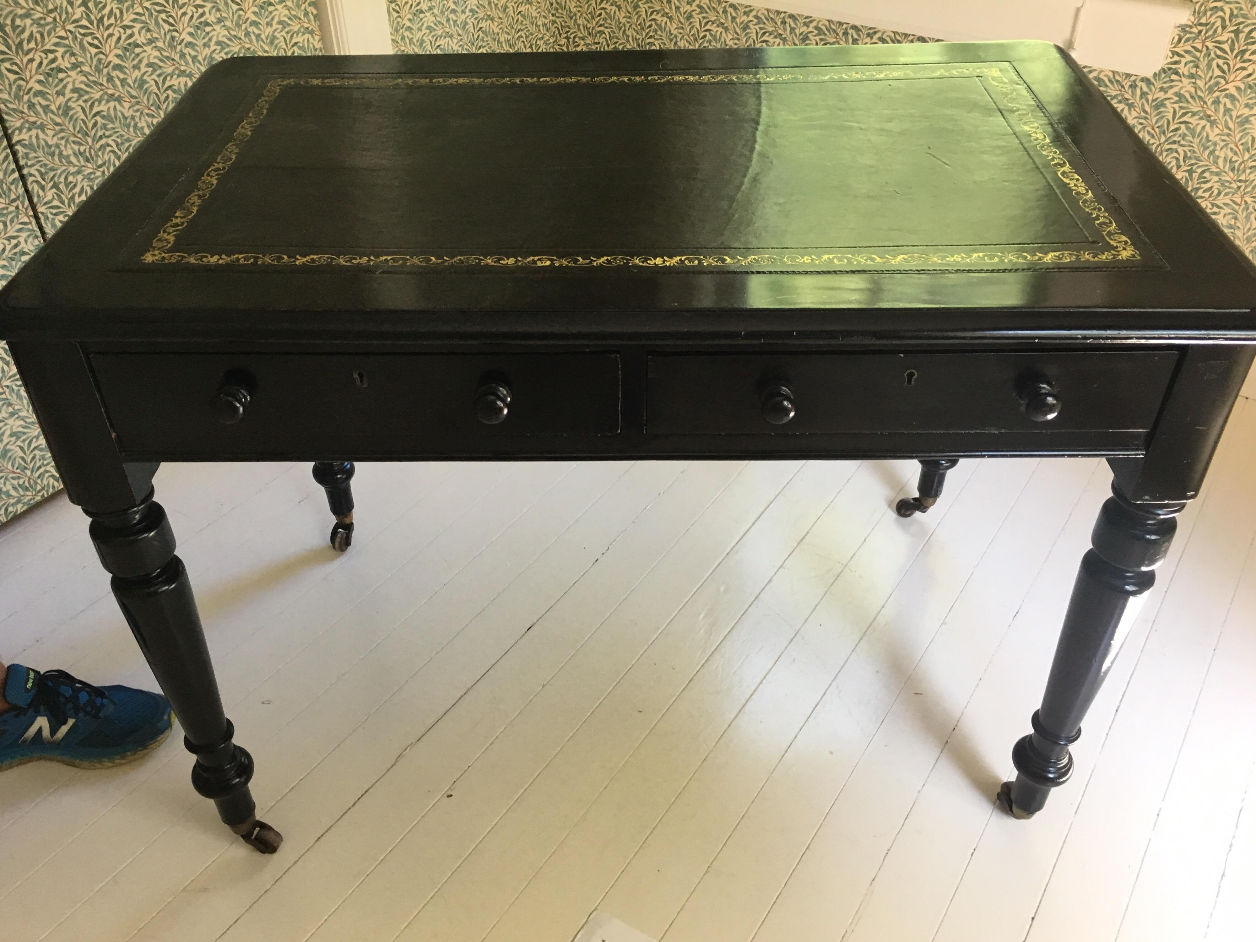 Vintage Black Lacquered Desk with Leather Top 5
