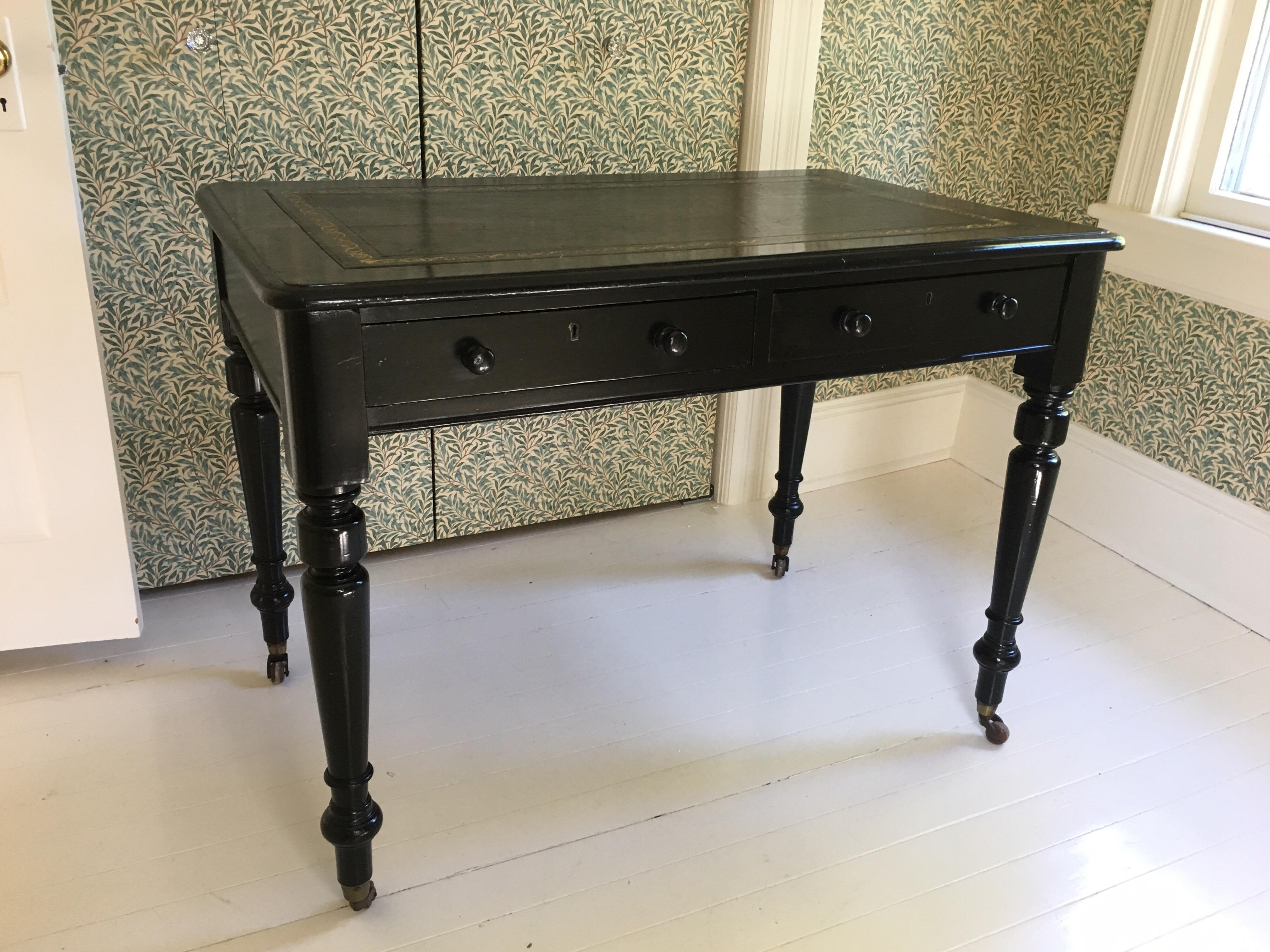 American Vintage Black Lacquered Desk with Leather Top