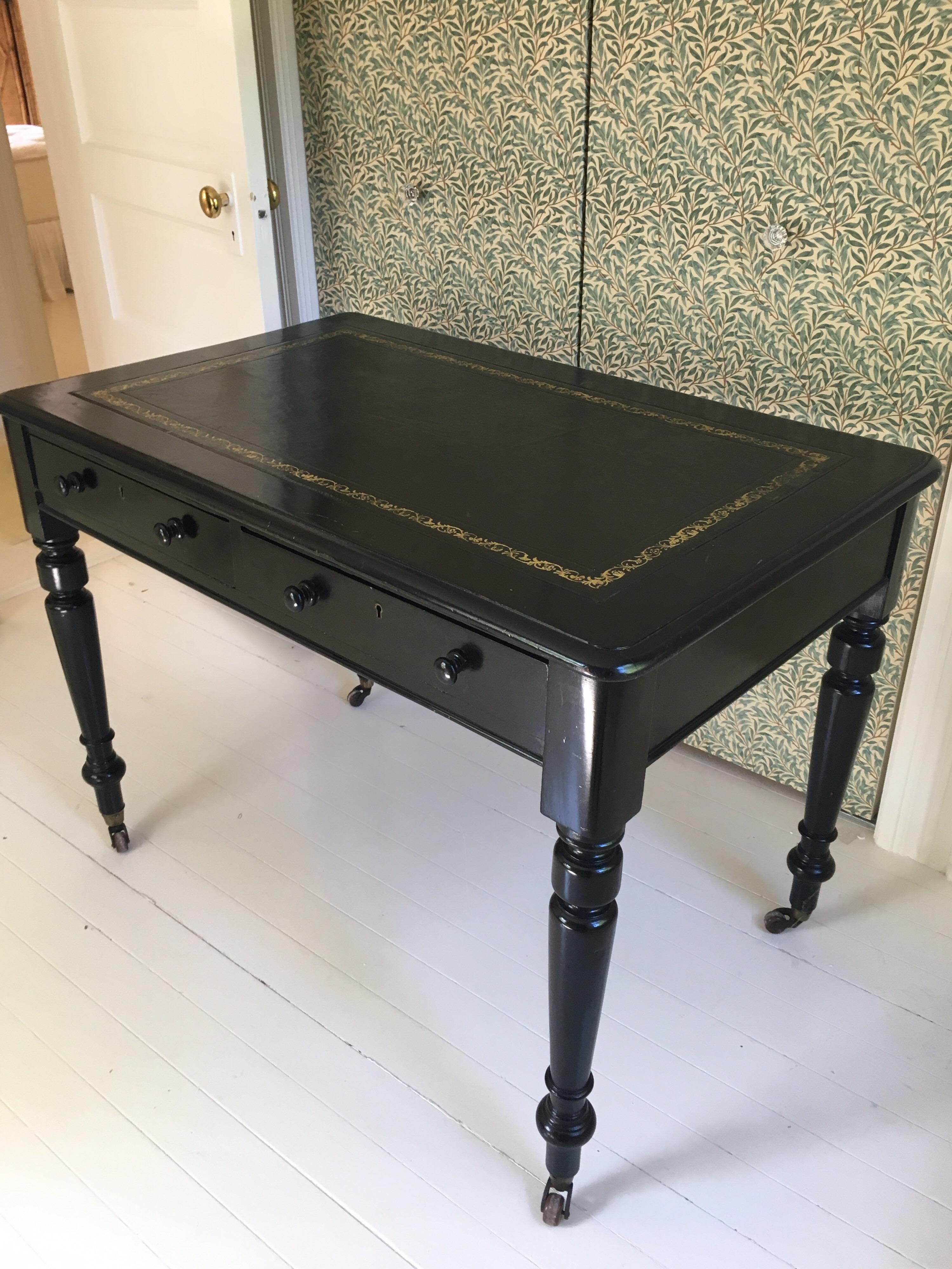 Vintage Black Lacquered Desk with Leather Top 3