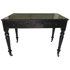Vintage Black Lacquered Desk with Leather Top