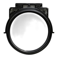 Vintage Black Lacquered Fretwork Round Wall Mirror