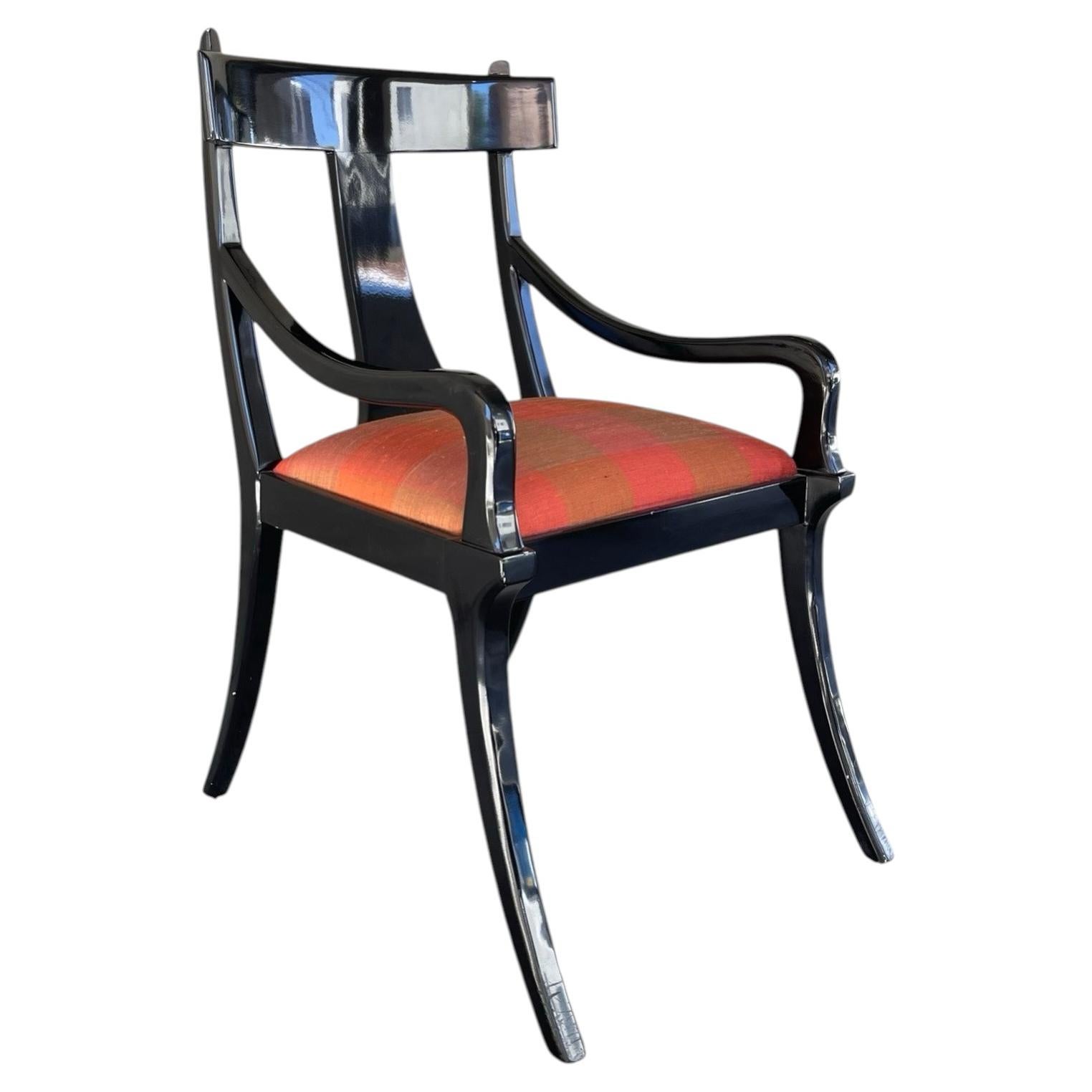Vintage black lacquered klismos dining chairs For Sale