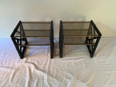 Vintage Black Lacquered Rattan Side Tables or Nightstands