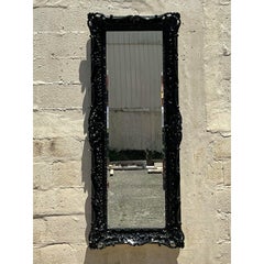 Vintage Black Lacquered Rococo Tall Mirror