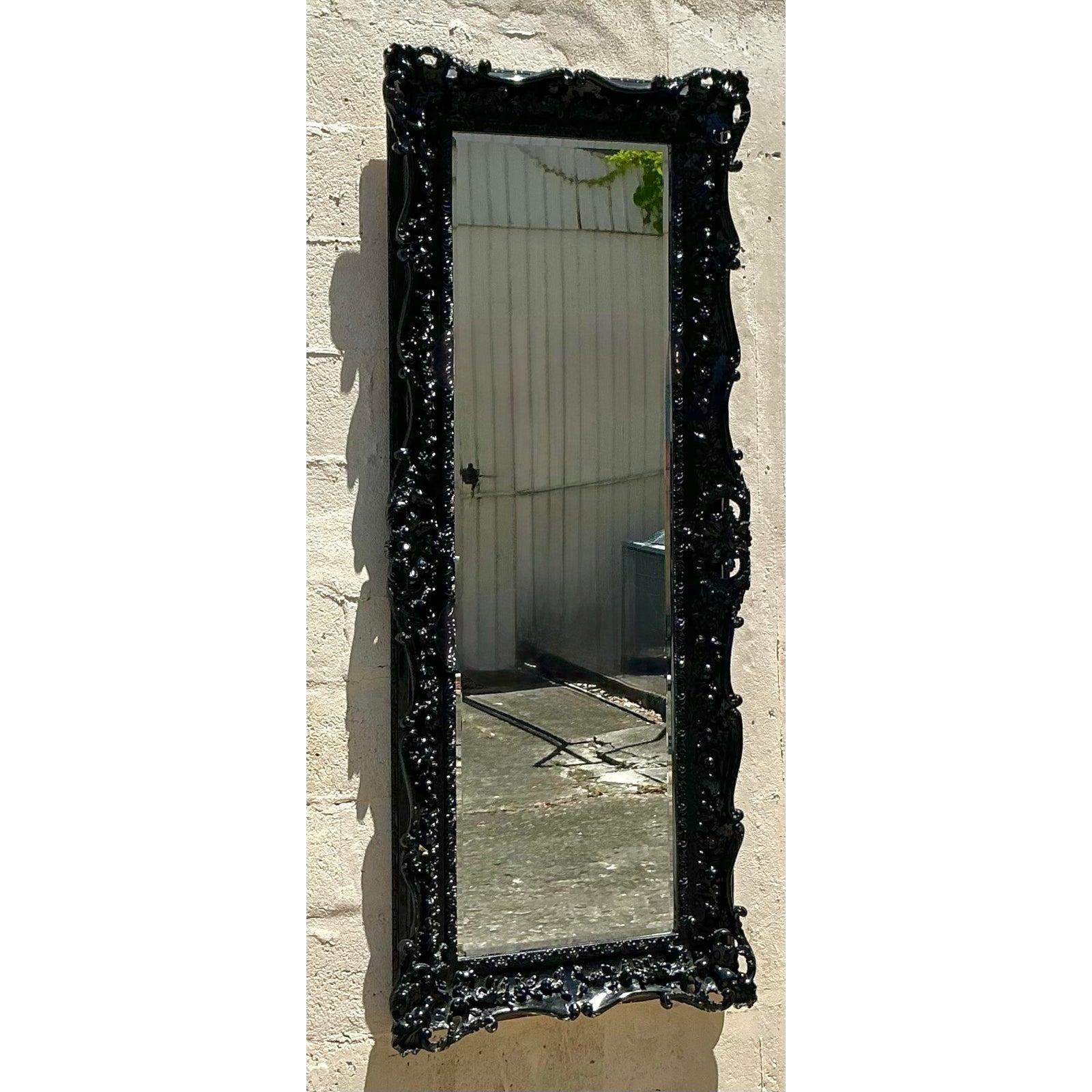 Espejo alto rococó vintage lacado en negro en venta 1