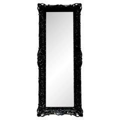 Vintage Black Lacquered Rococo Tall Mirror
