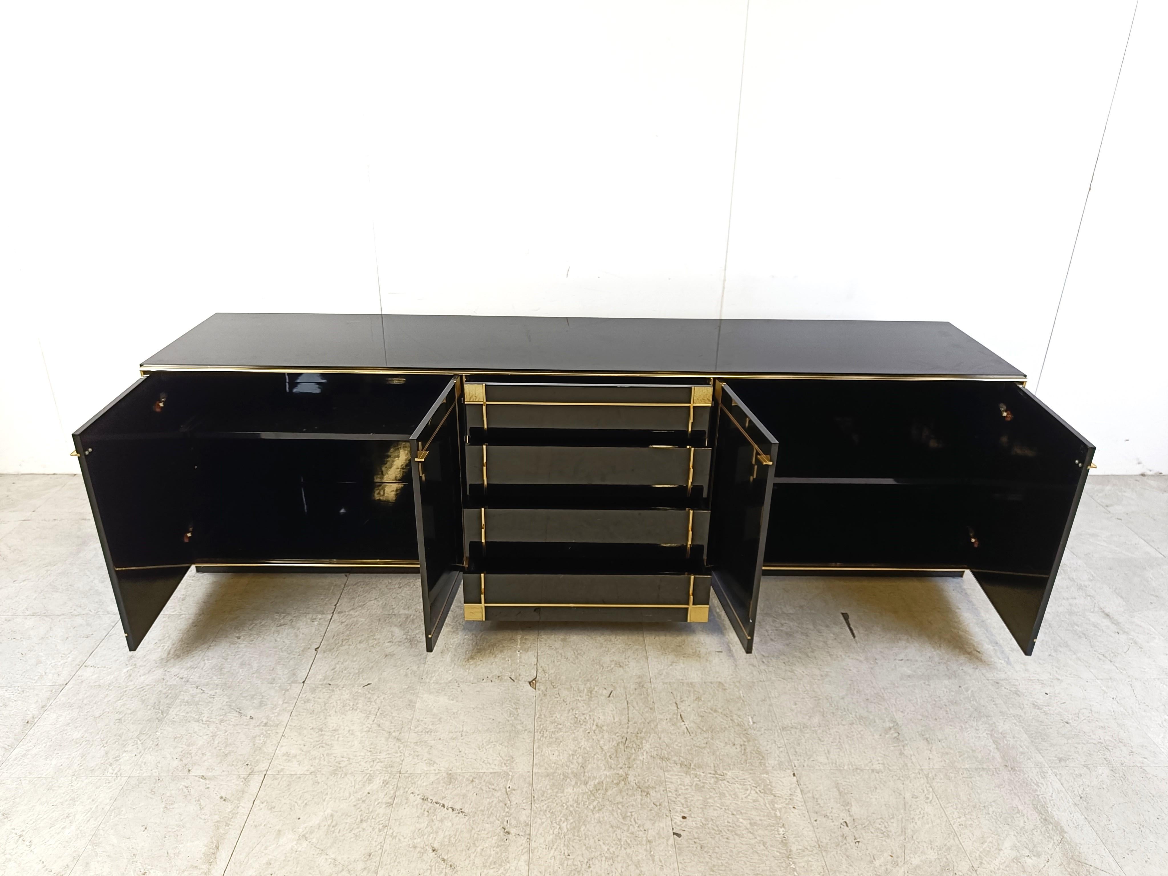 Vintage Black Lacquered Sideboard in Brass by Pierre Cardin, 1980s For Sale 4