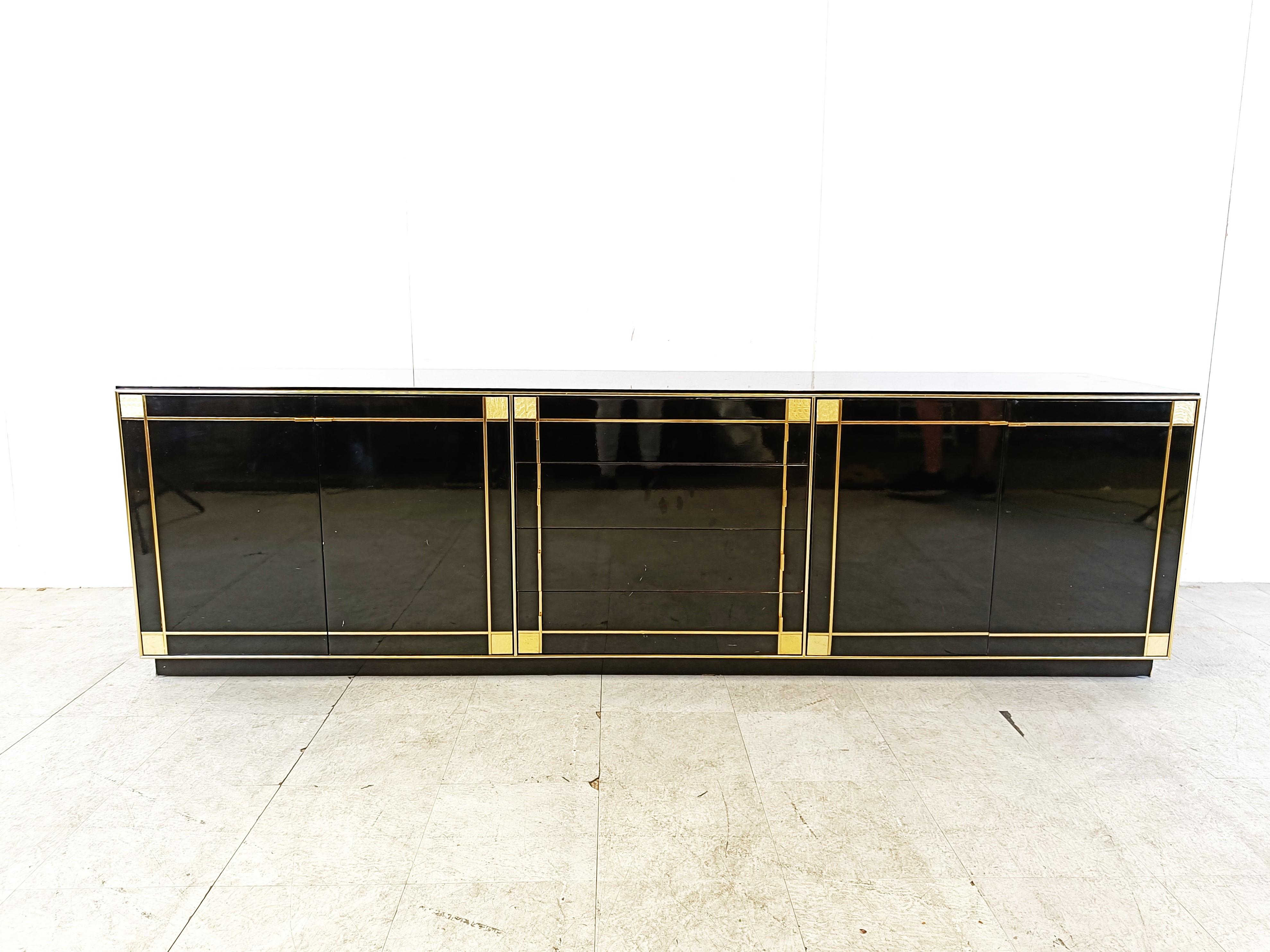 French Vintage Black Lacquered Sideboard in Brass by Pierre Cardin, 1980s For Sale