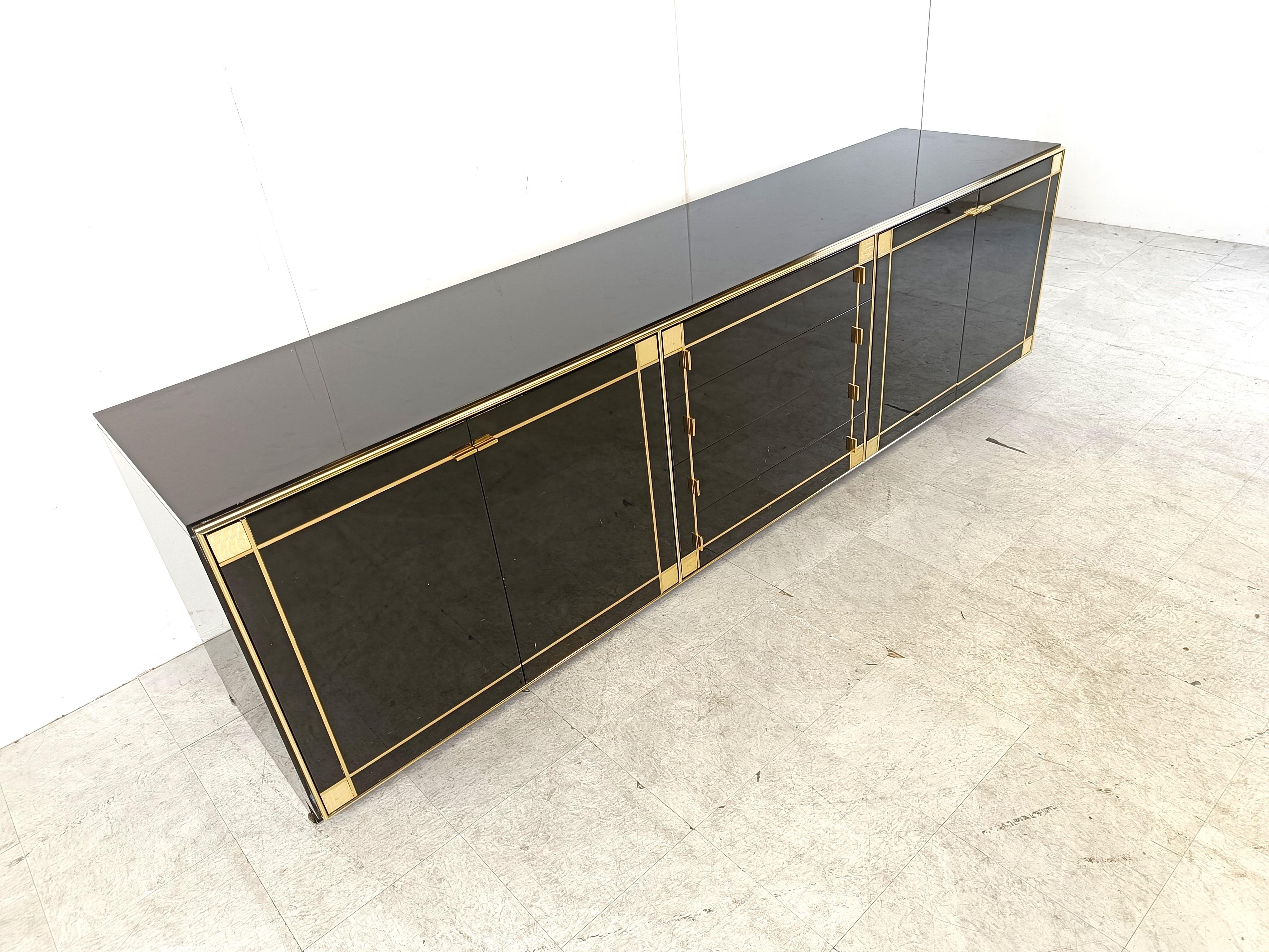 Vintage Black Lacquered Sideboard in Brass by Pierre Cardin, 1980s In Good Condition For Sale In HEVERLEE, BE