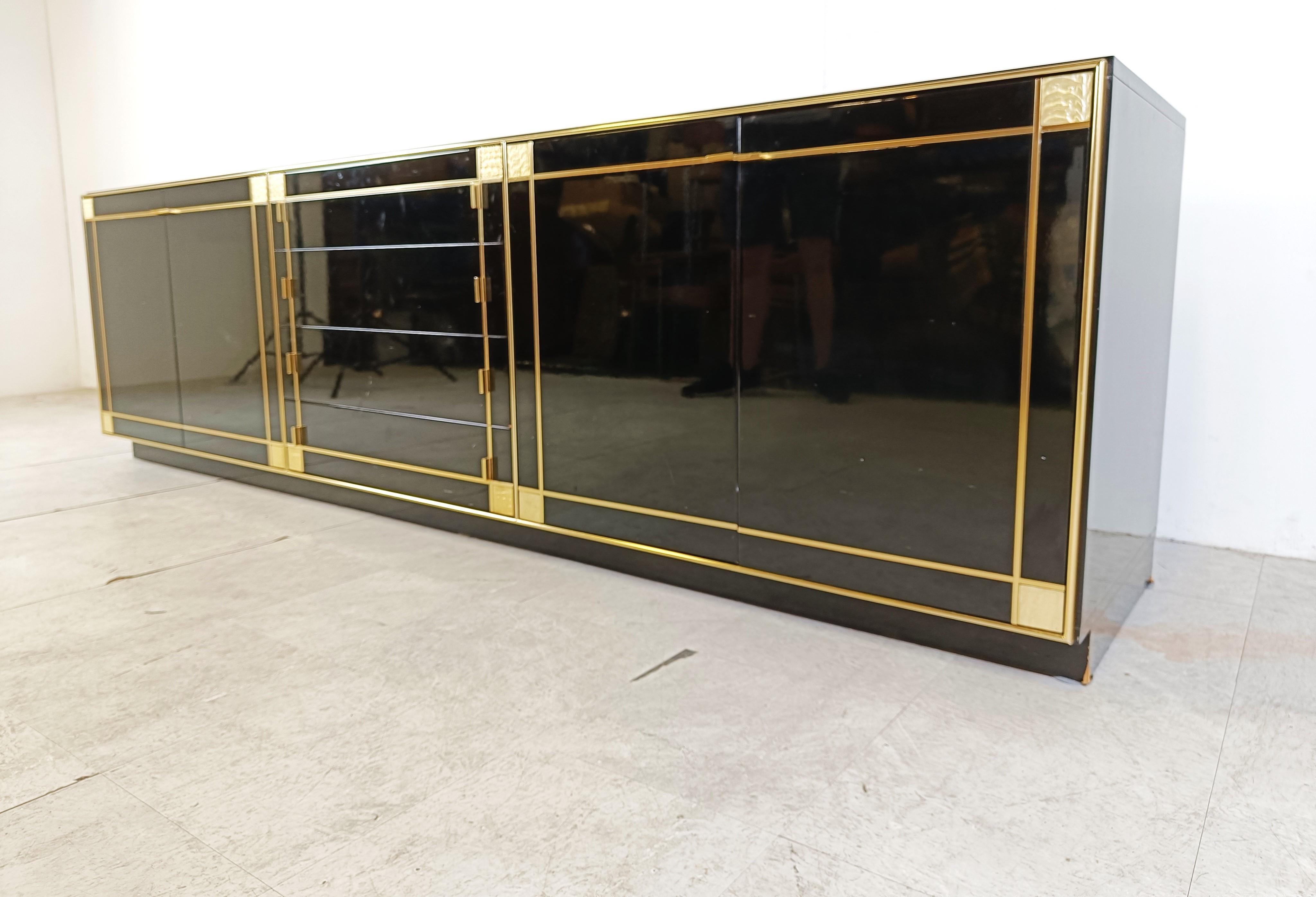Late 20th Century Vintage Black Lacquered Sideboard in Brass by Pierre Cardin, 1980s For Sale