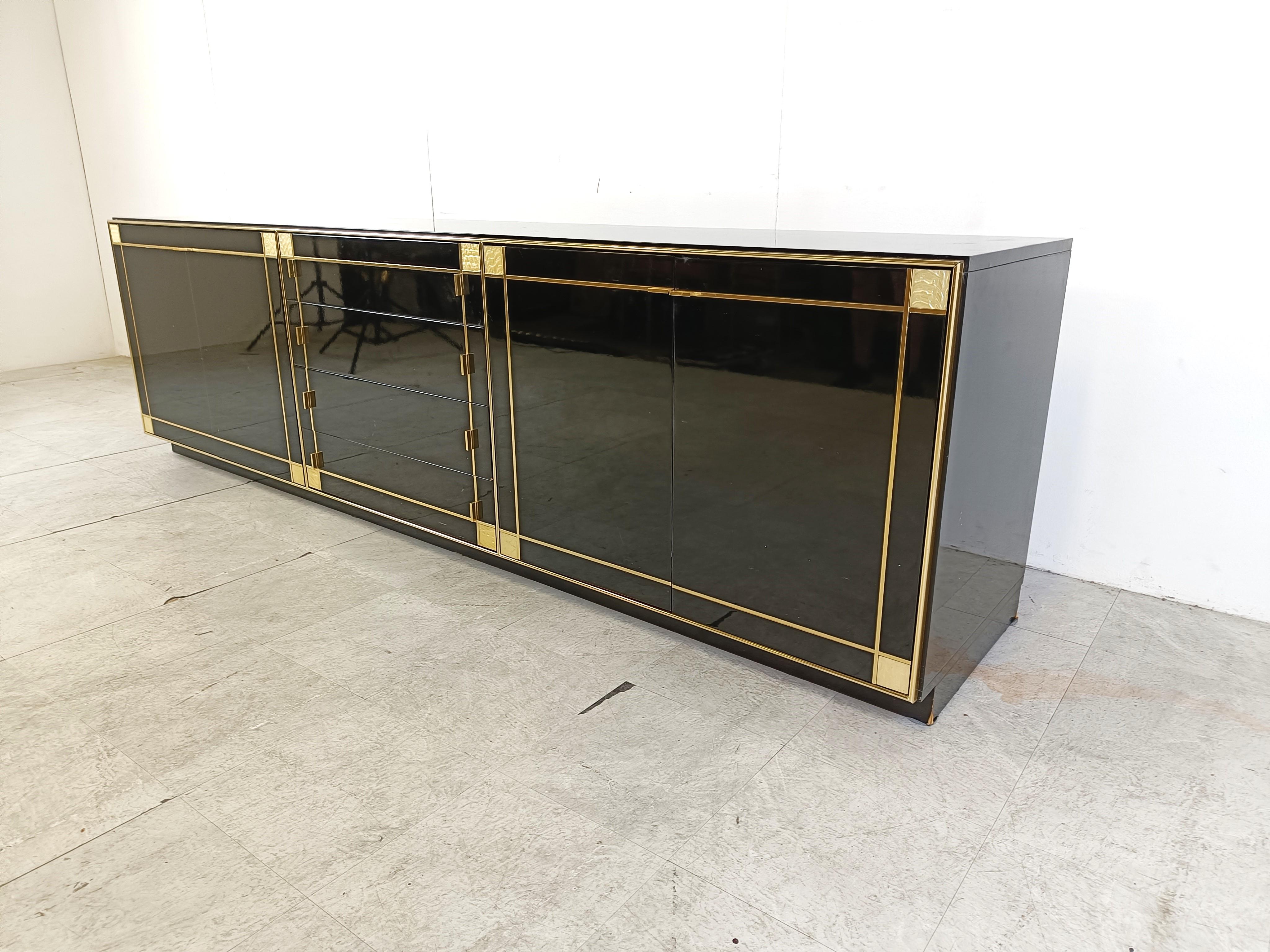 Vintage Black Lacquered Sideboard in Brass by Pierre Cardin, 1980s For Sale 2