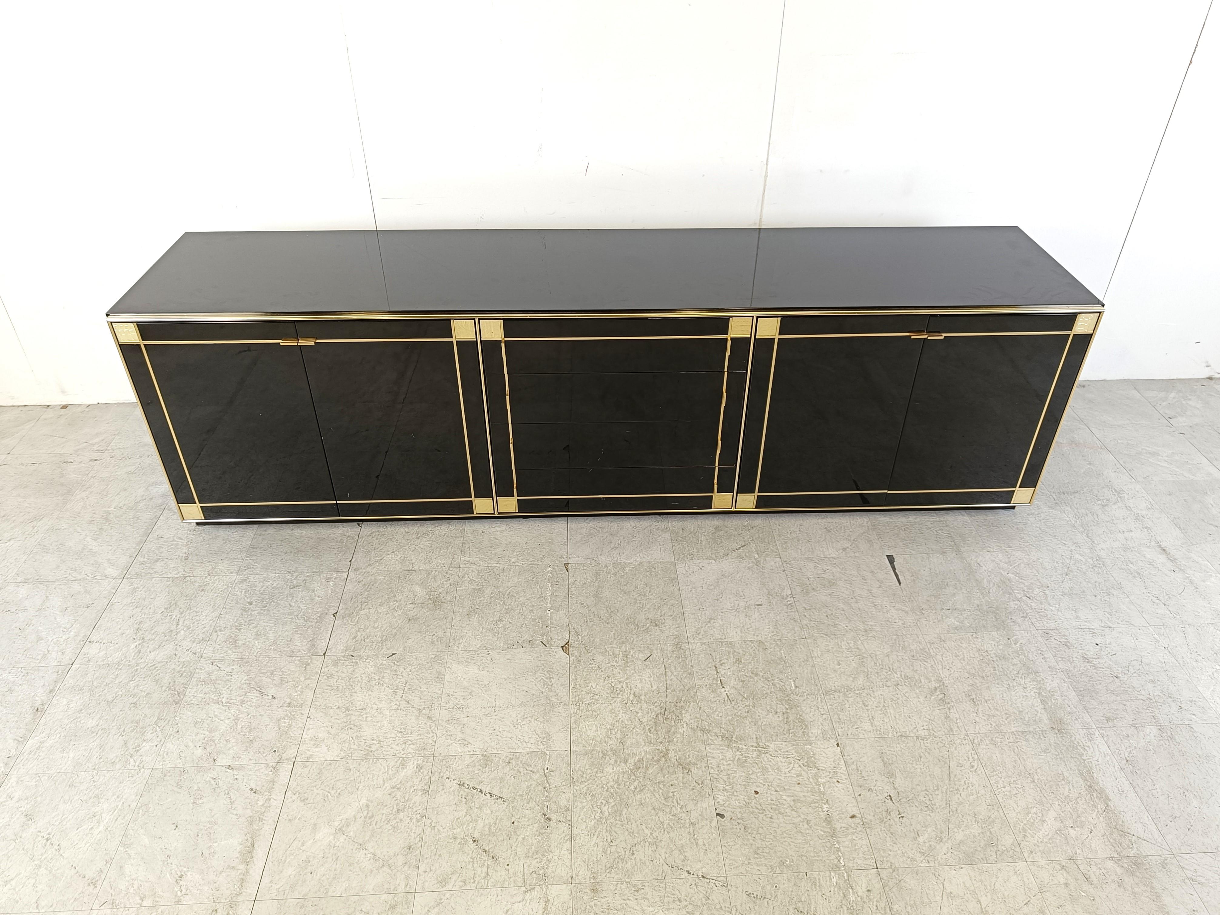 Vintage Black Lacquered Sideboard in Brass by Pierre Cardin, 1980s For Sale 3