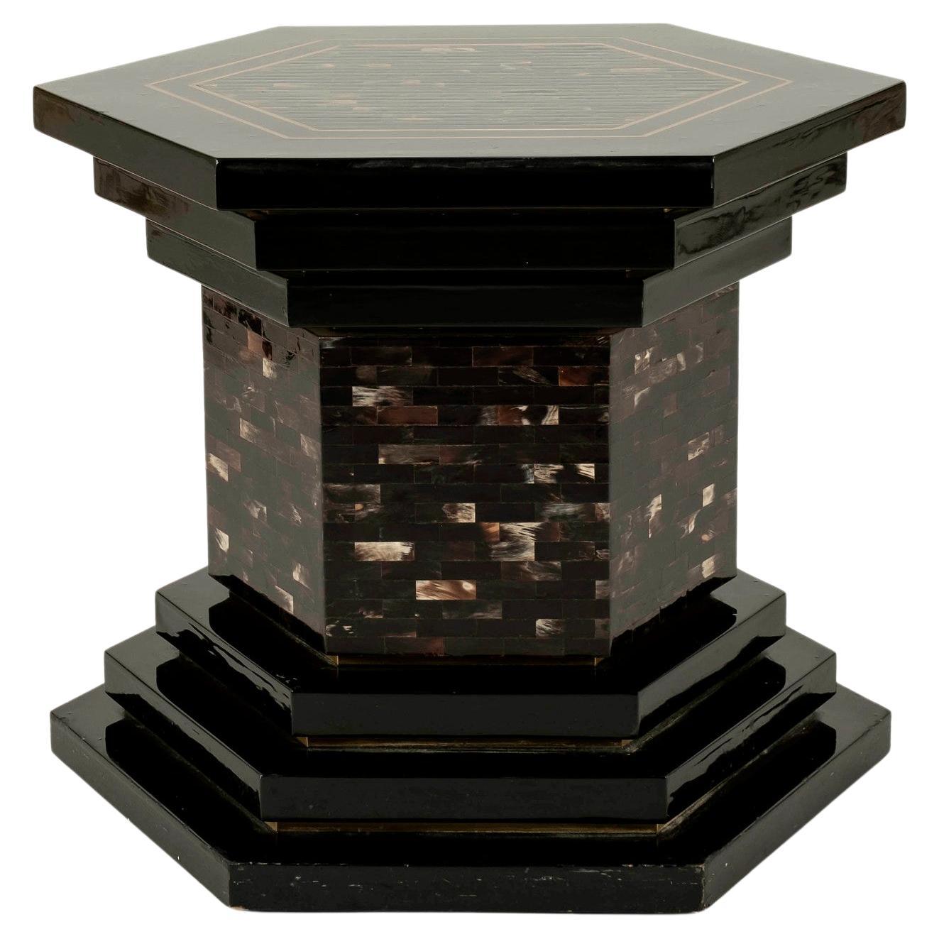 Vintage Black Lacquered Tessellated Horn Hexagon Dining Table Base