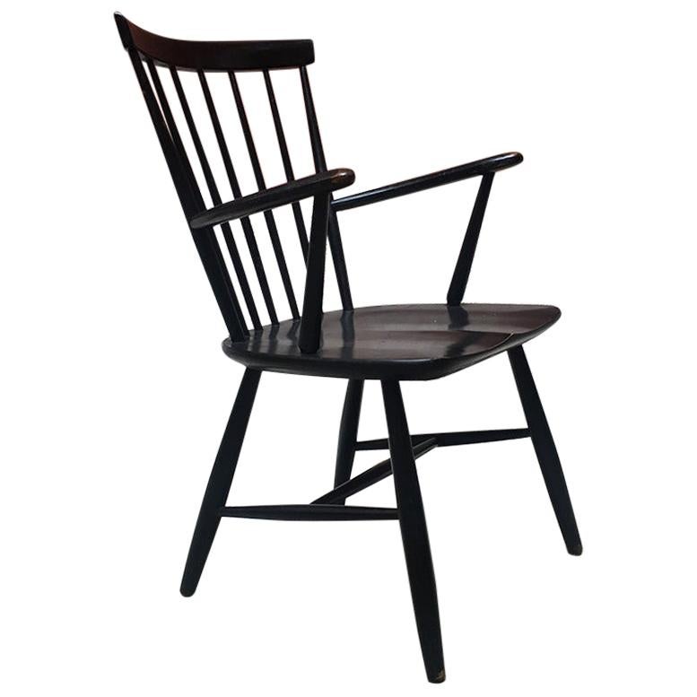 Vintage Black Lacquered Wood Windsor Chair by Ercolani for Ercol, 1970s