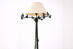 Vintage Black Lacquered Wrought Iron Floor Lamp with Ivy Leaves, 20th Century