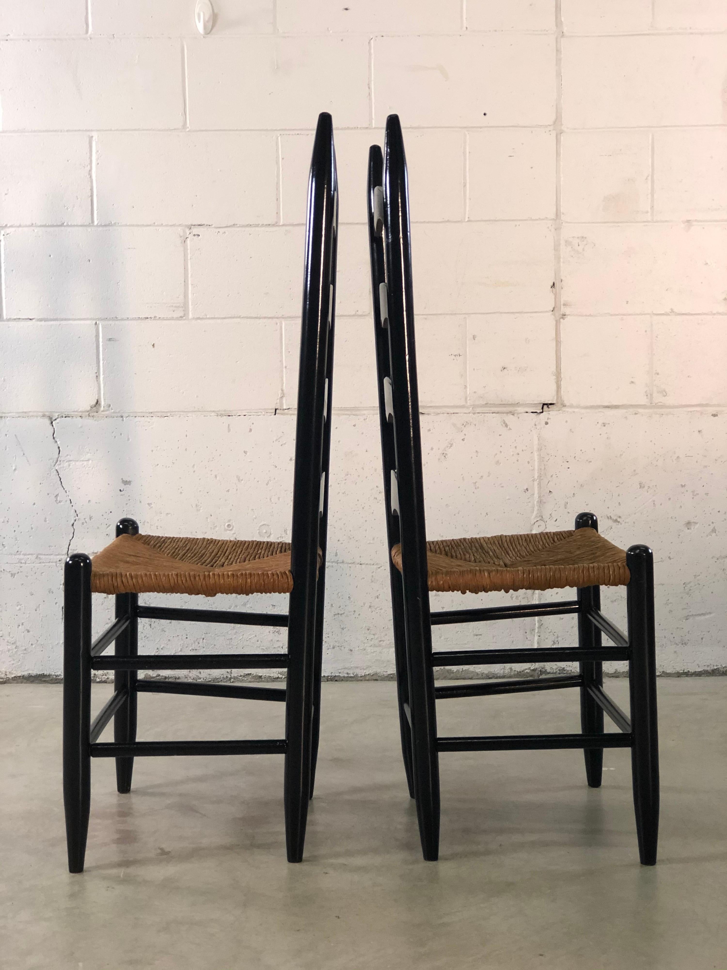 Vintage Black Ladder Back Dining Chairs, Set of 4 For Sale 1