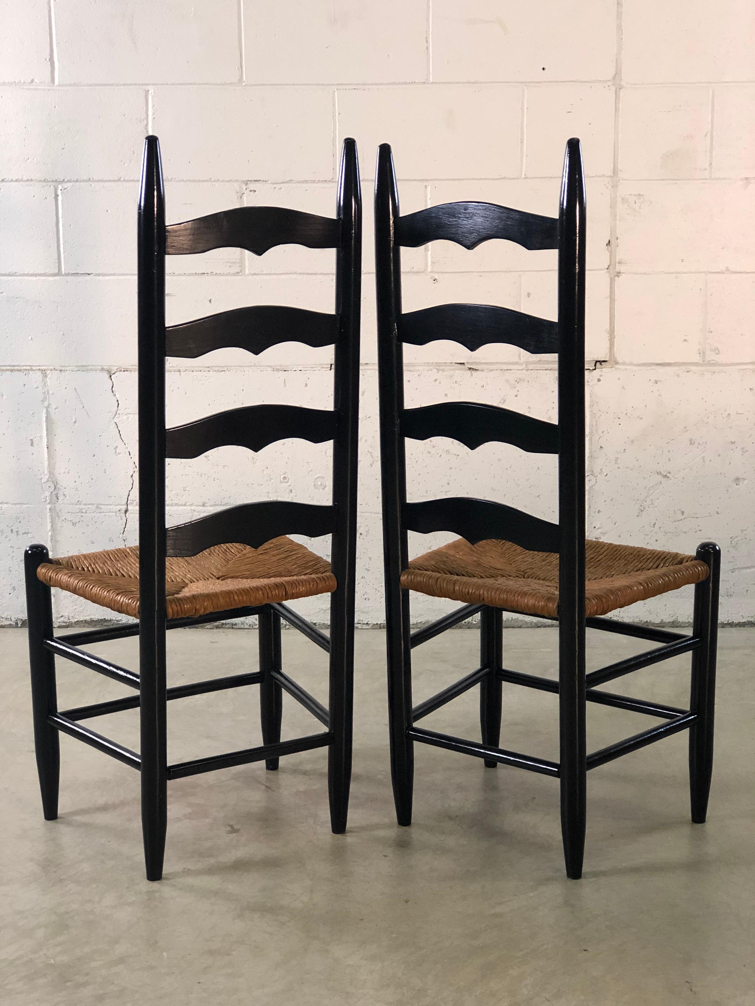 Vintage Black Ladder Back Dining Chairs, Set of 4 For Sale 2