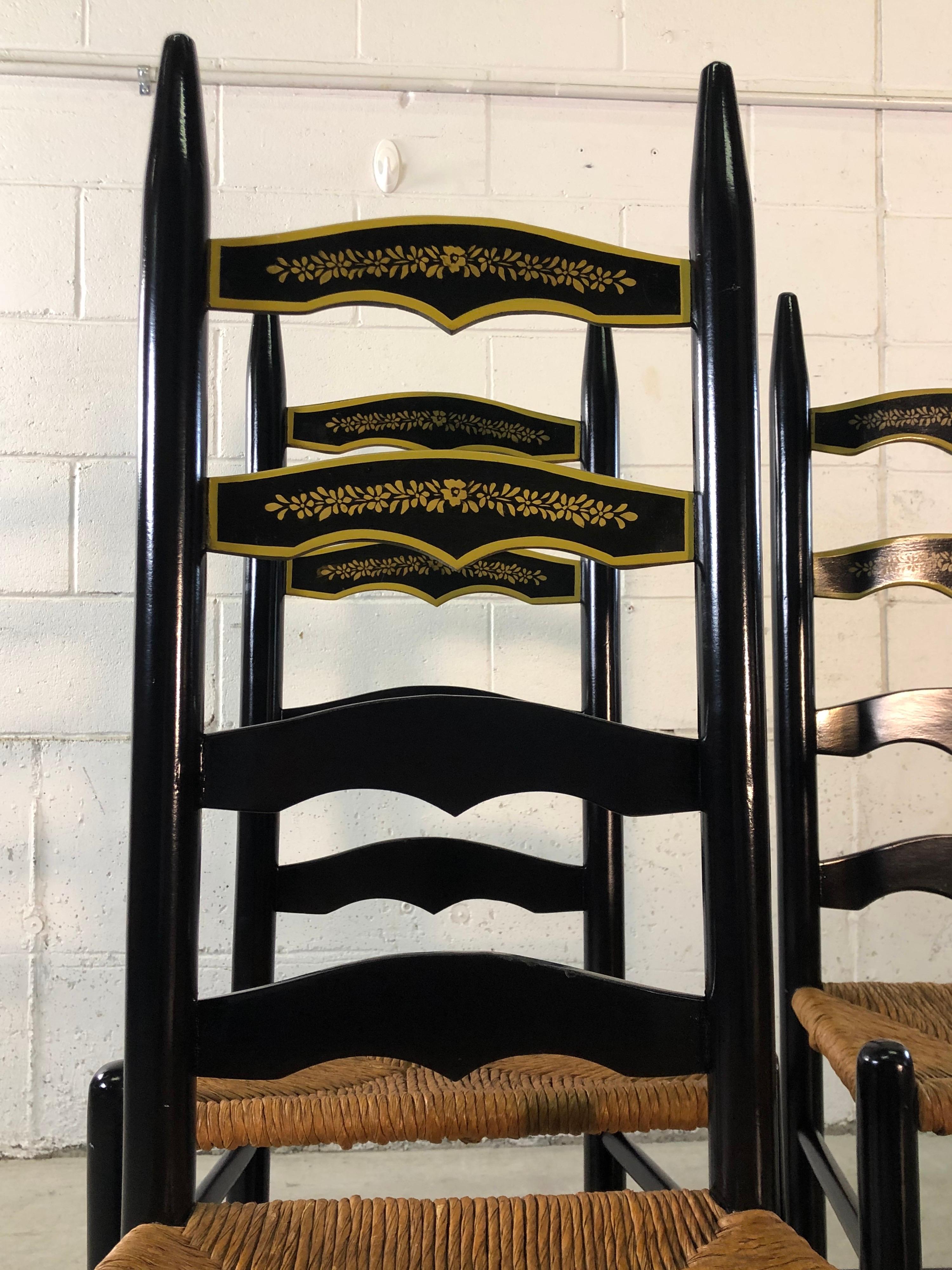 20th Century Vintage Black Ladder Back Dining Chairs, Set of 4 For Sale