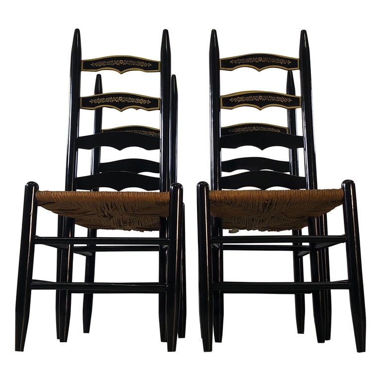 Vintage Black Ladder Back Dining Chairs, Vintage Ladder Back Dining Chairs