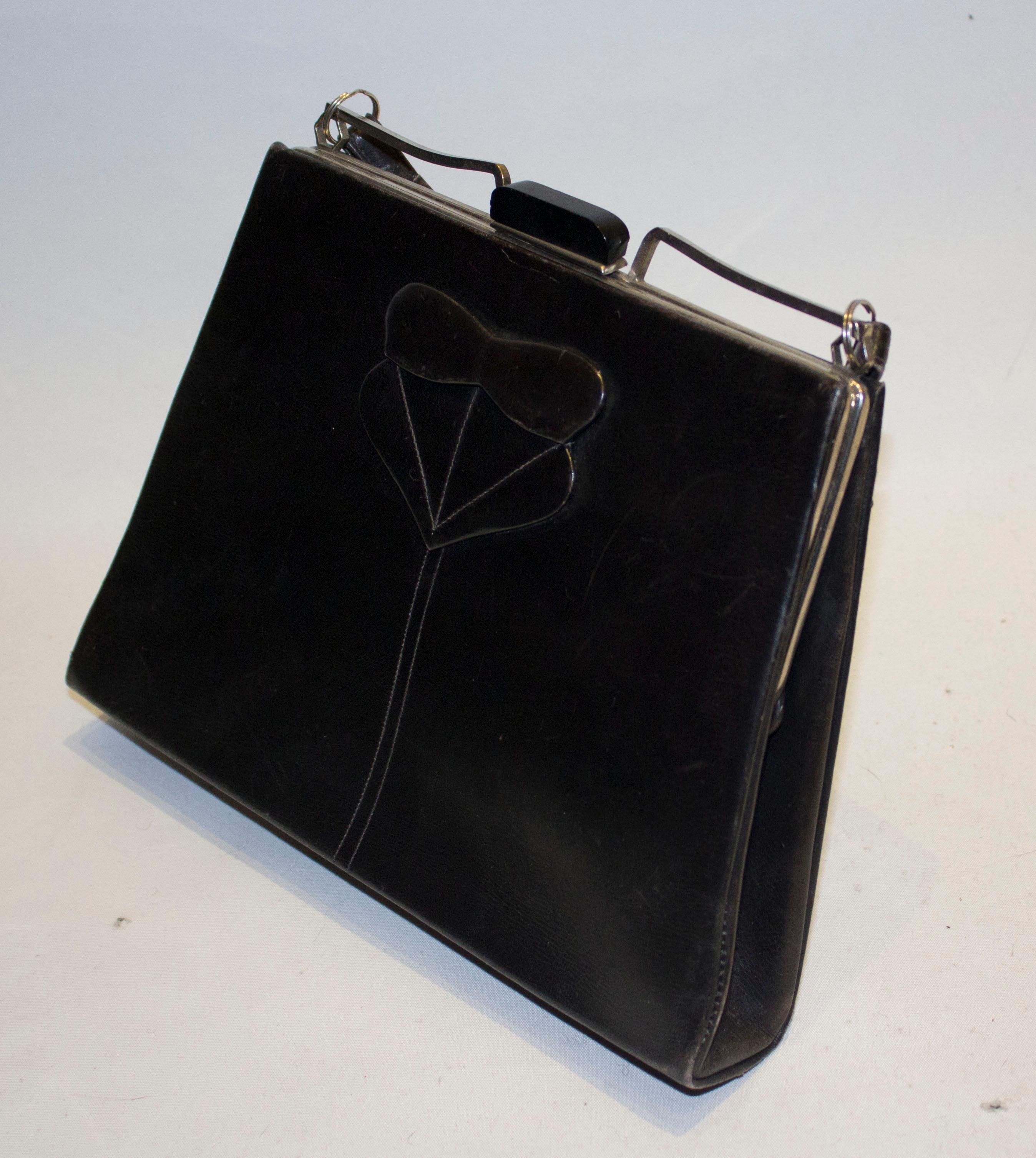 Vintage Black  Laether Art Deco Bag In Good Condition In London, GB