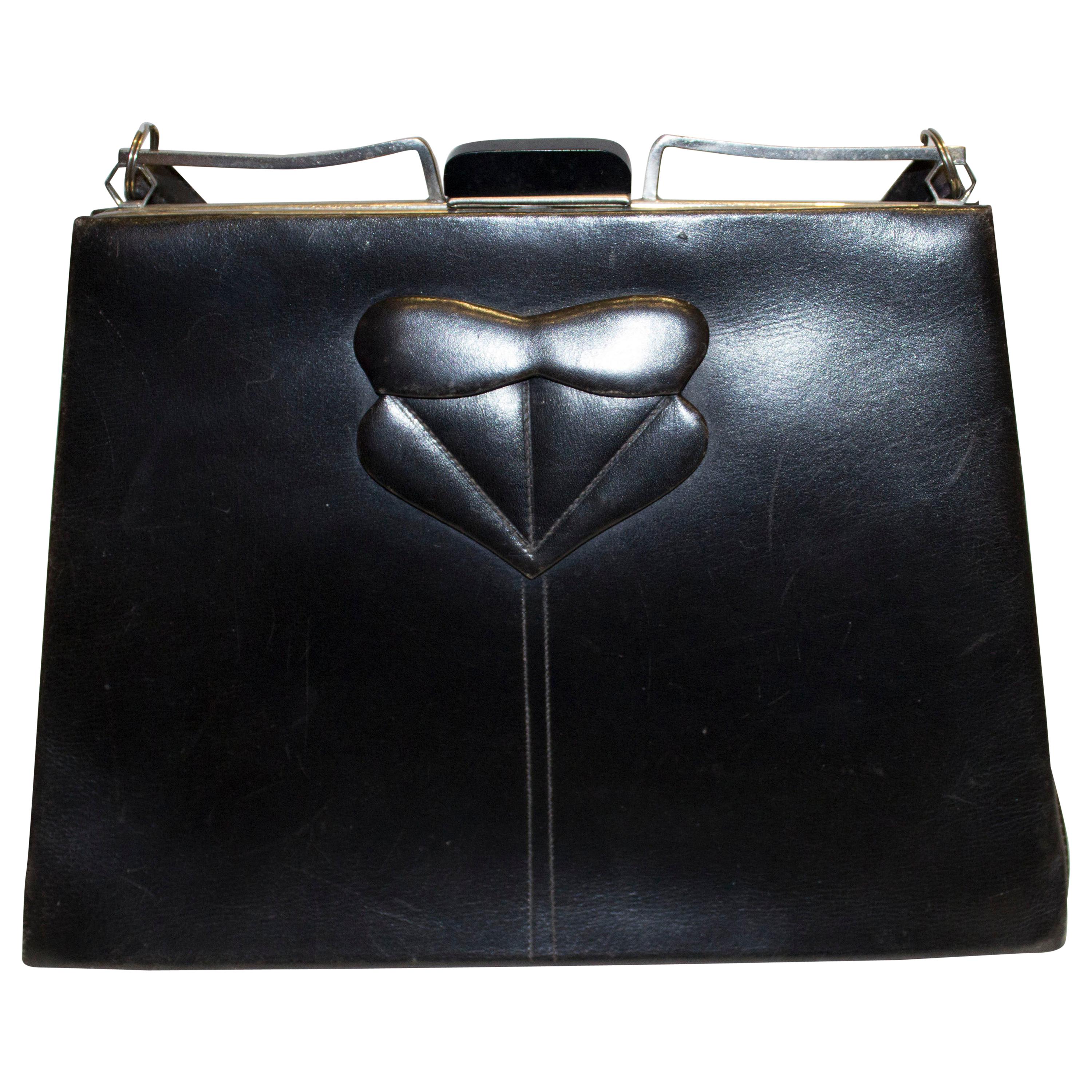 Vintage Black  Laether Art Deco Bag