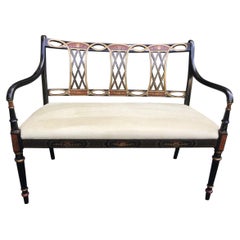 Vintage Black Laquered Hollywood Regency Settee