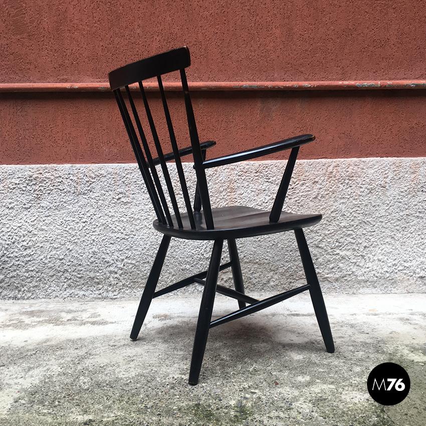 European Vintage Black Lacquered Wood Windsor Chair by Ercolani for Ercol, 1970s