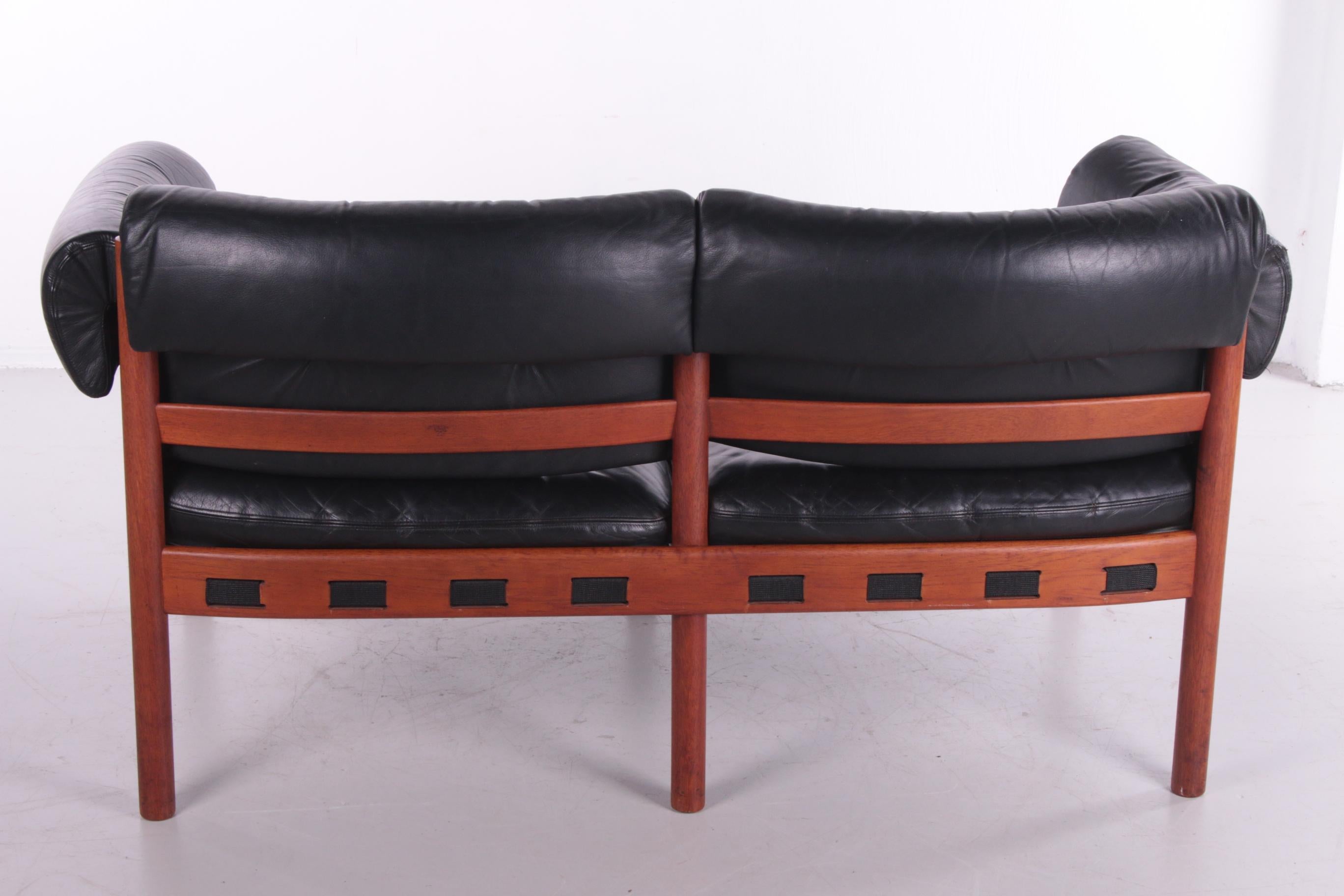 Mid-Century Modern Vintage Black Leather 2 Seater Sofa by Sven Ellekaer for Coja, 1960s