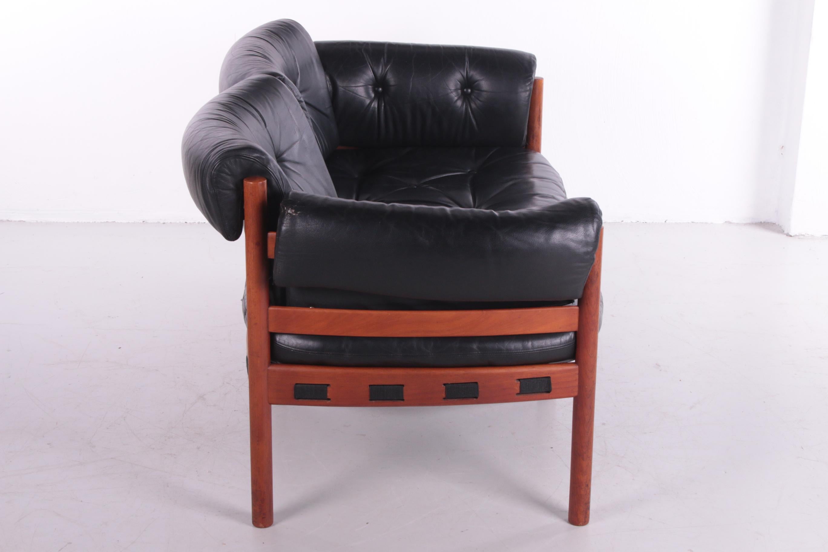 Swedish Vintage Black Leather 2 Seater Sofa by Sven Ellekaer for Coja, 1960s