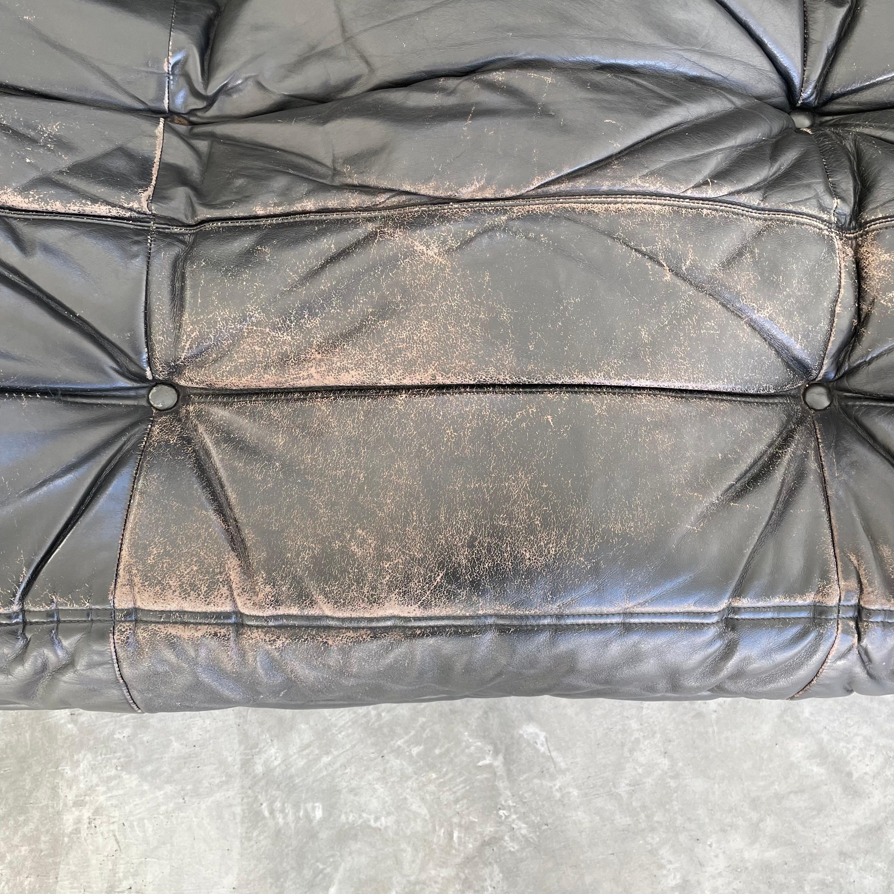 Vintage Black Leather 3 Seater Togo by Ligne Roset 3