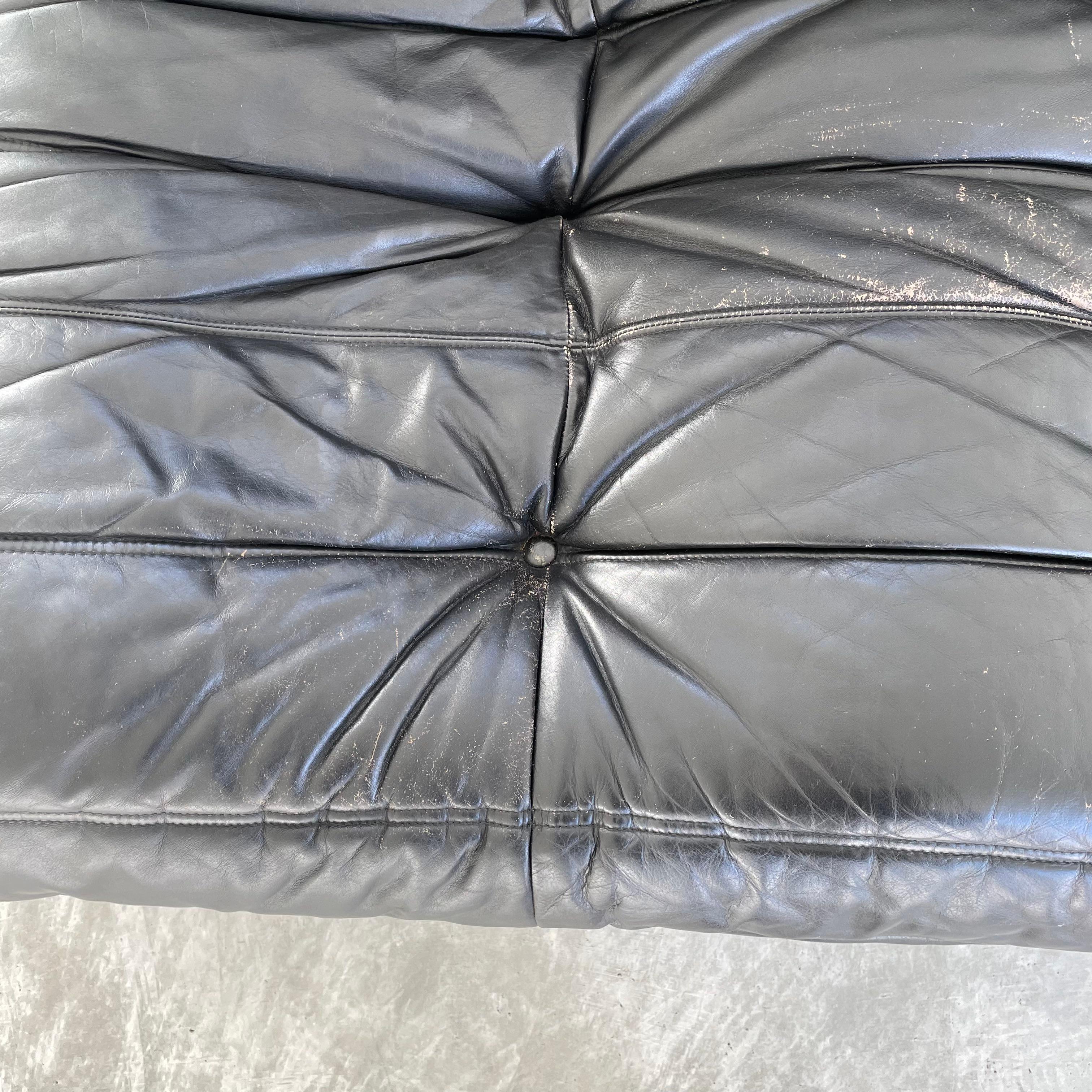 Vintage Black Leather 3 Seater Togo by Ligne Roset 4