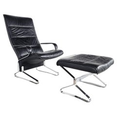 Vintage Black Leather and Chrome Lounge Chair, 1970s