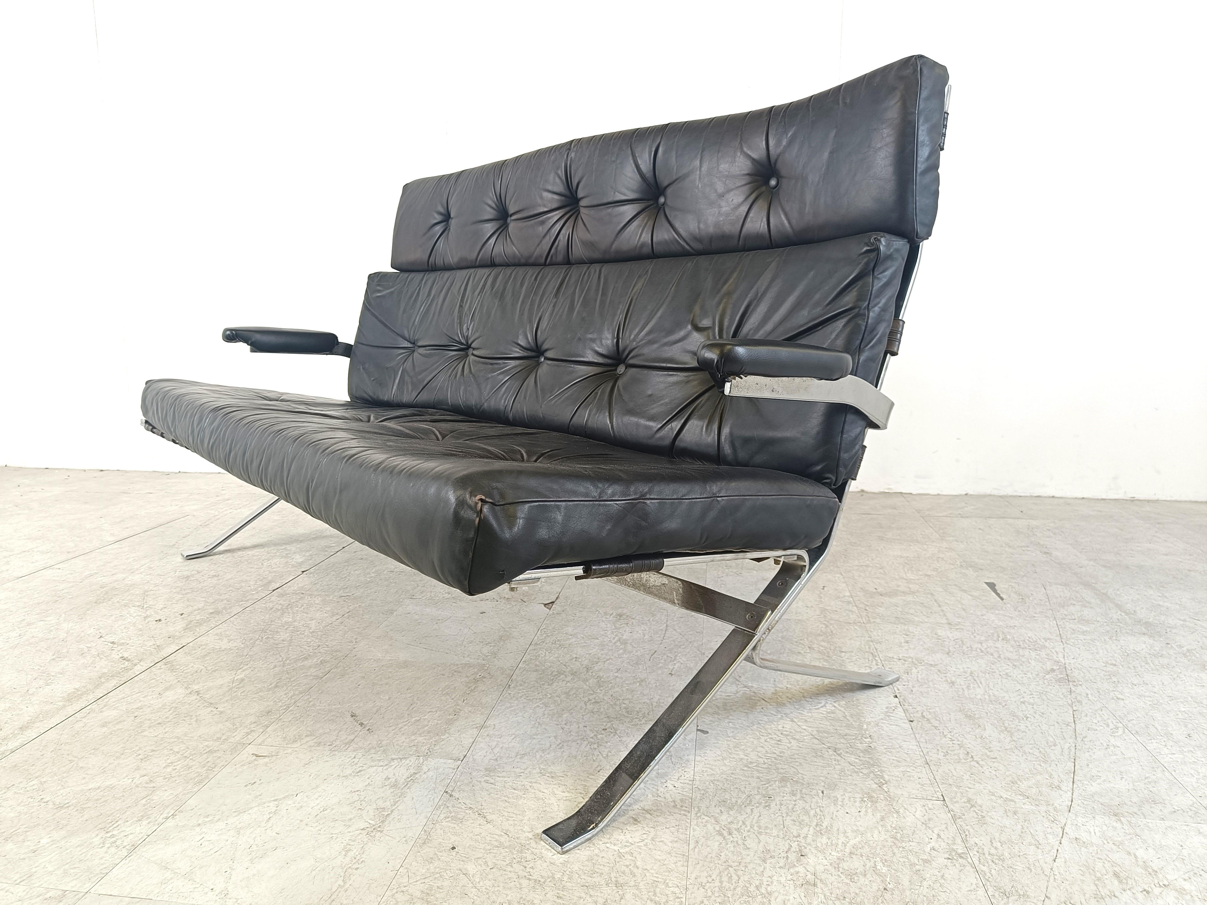 Schwarzes Vintage-Sofa aus Leder und Chrom, 1970er-Jahre im Angebot 5