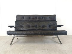 Vintage black leather and chrome sofa, 1970s