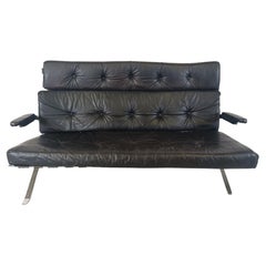 Used black leather and chrome sofa, 1970s