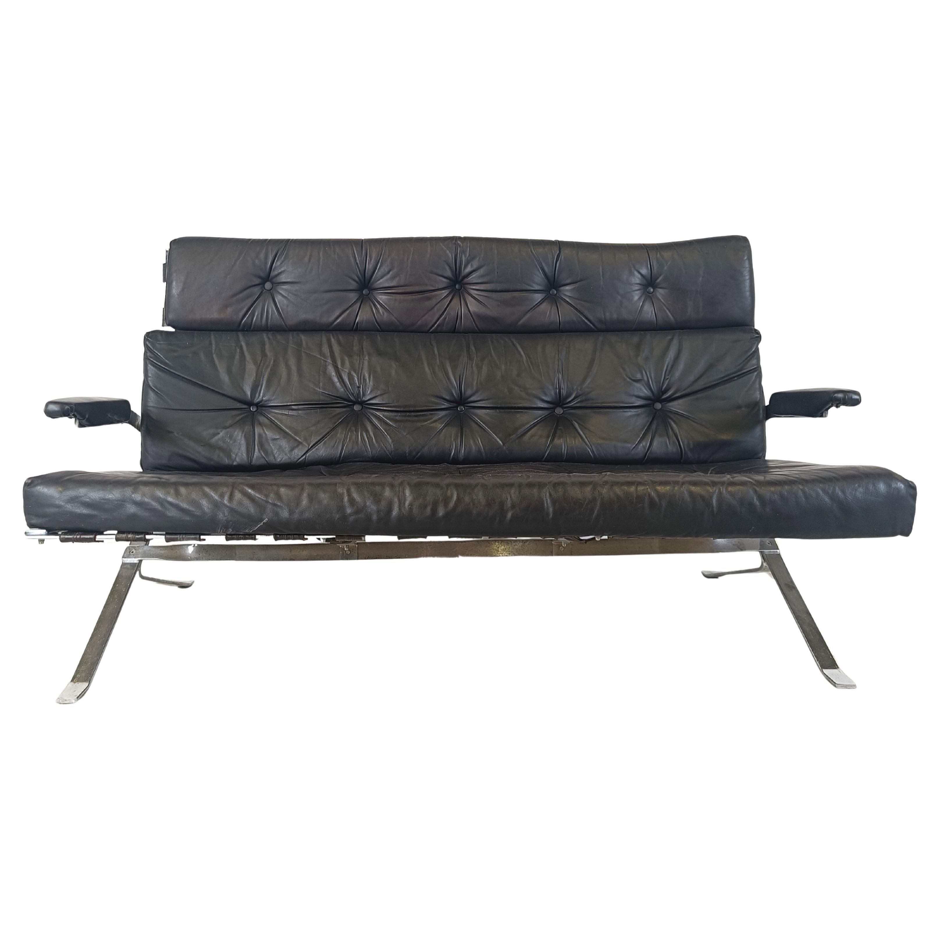 Vintage black leather and chrome sofa, 1970s