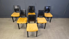 Vintage black leather and fabric dining chairs, 1980s