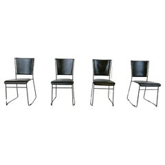 Vintage black leather and metal dining chairs, 1990s, Made in Italy