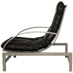 Vintage black leather and metal Lounge Chair by Guy Lefevre - multi adjustable 