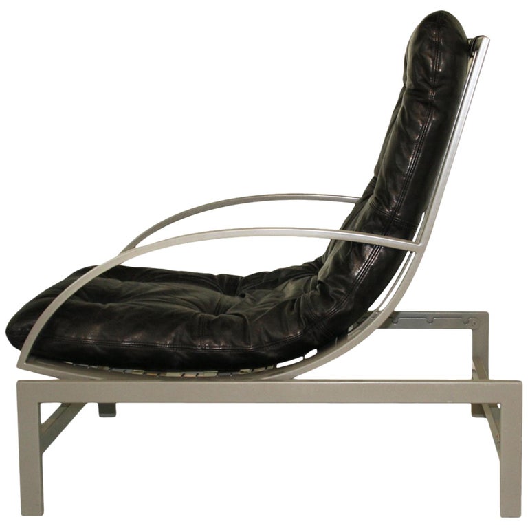 Vintage black leather and metal Lounge Chair by Guy Lefevre multi