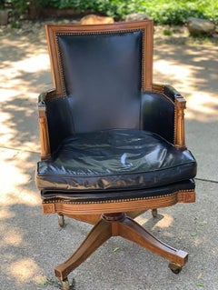 Vintage Black Leather and Oak 'Baker' Swivel Office Desk Chair