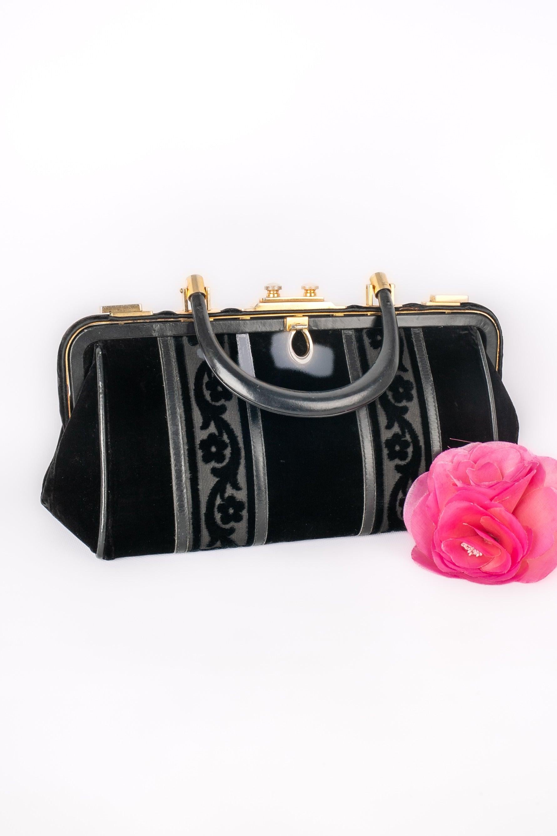 Sac à main vintage en cuir et velours noir en vente 6