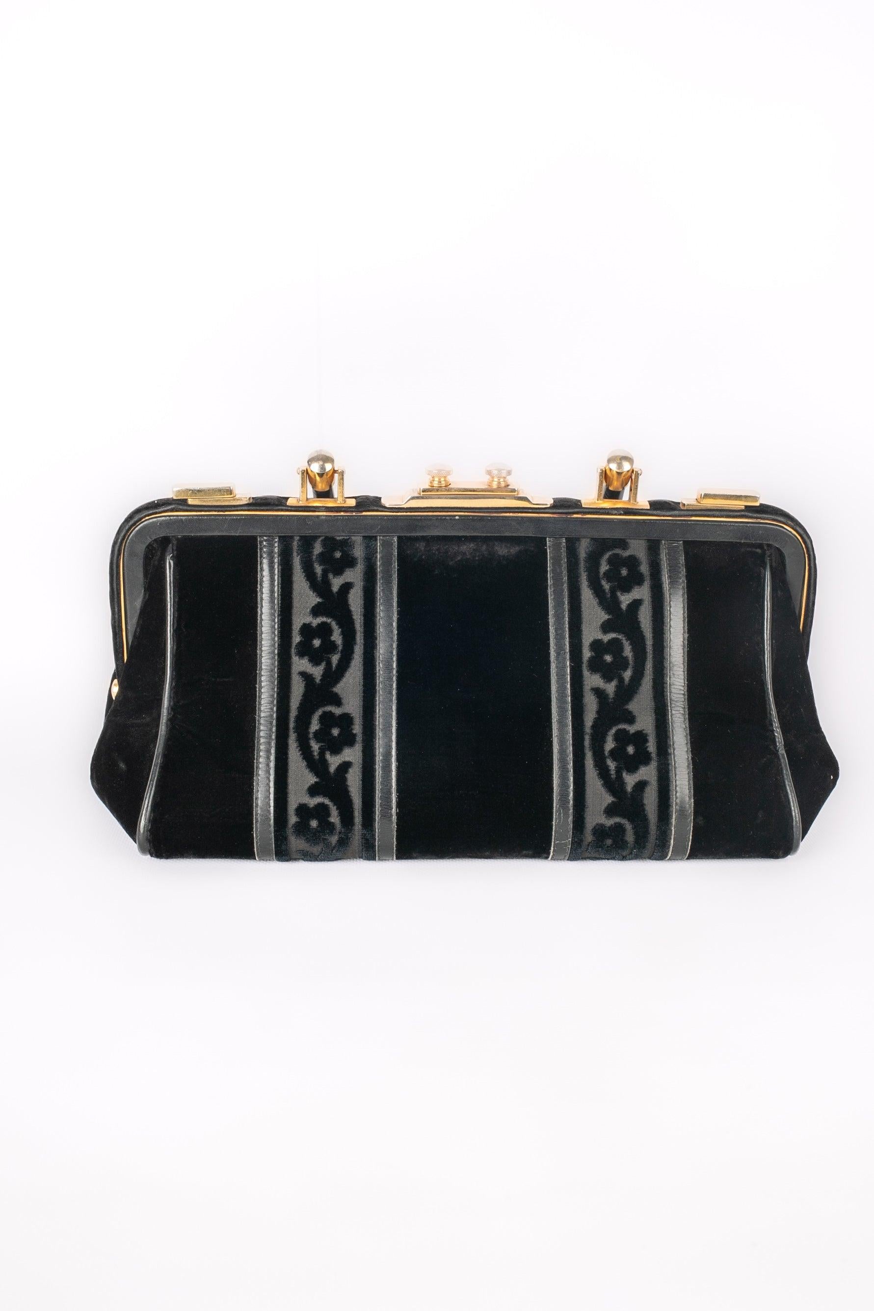 Noir Sac à main vintage en cuir et velours noir en vente