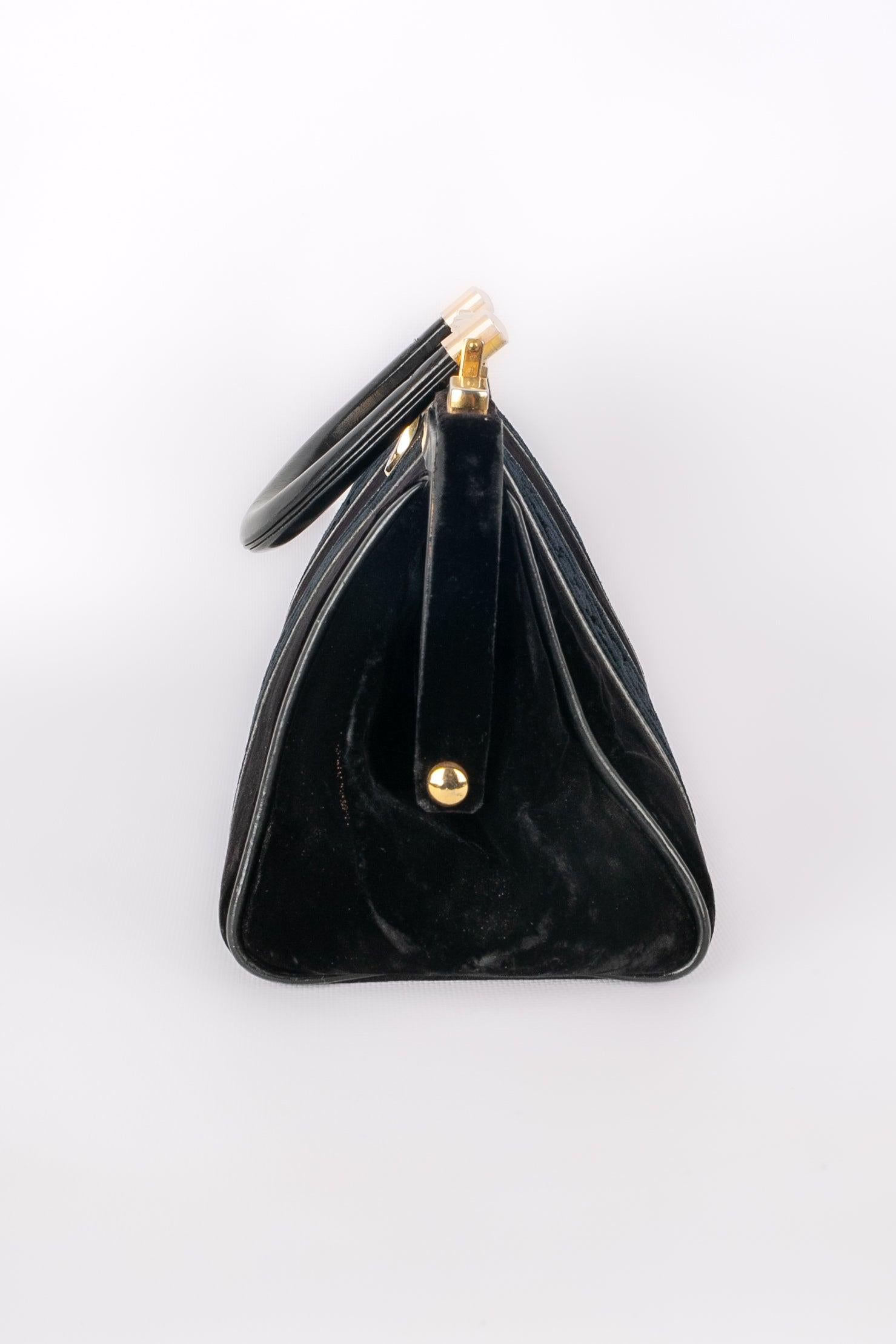 Sac à main vintage en cuir et velours noir Pour femmes en vente