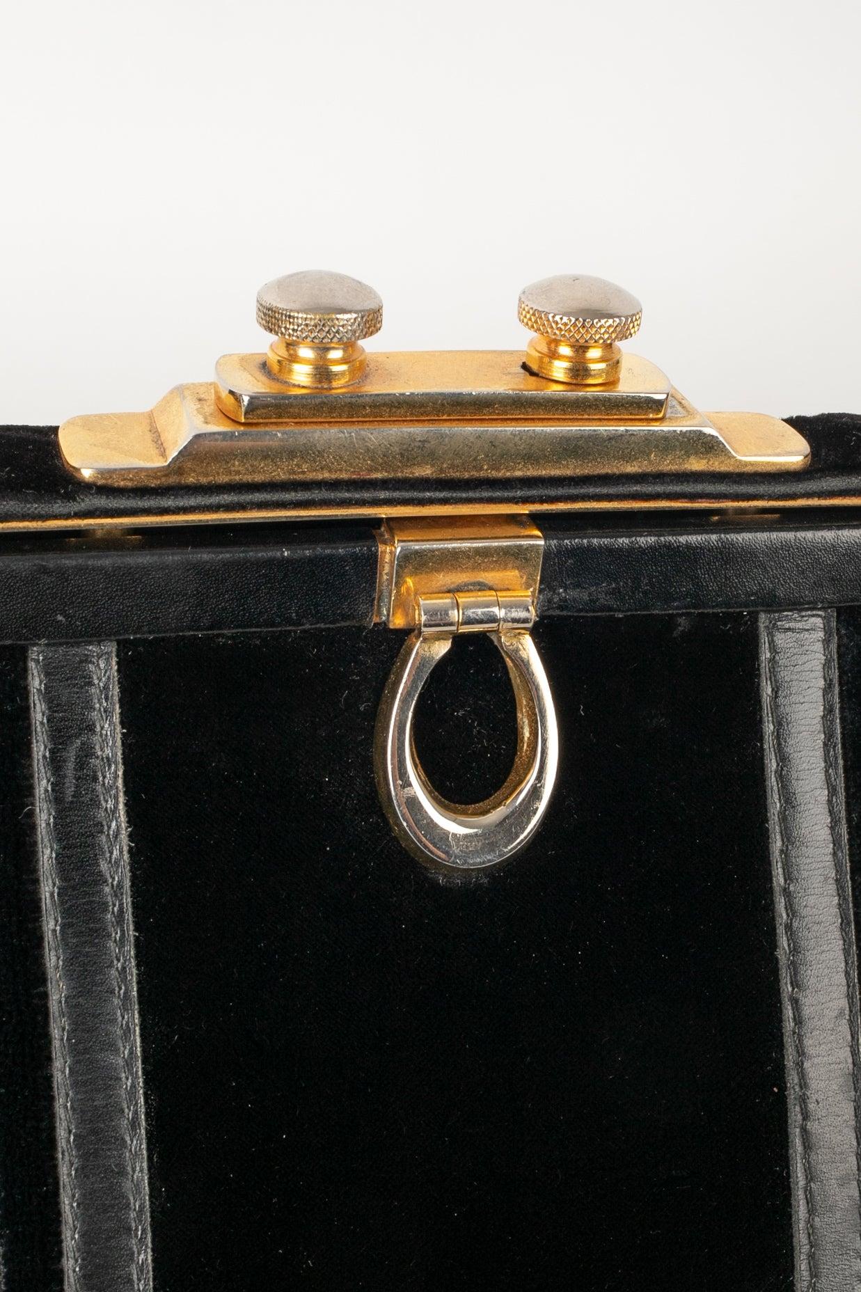 Sac à main vintage en cuir et velours noir en vente 2