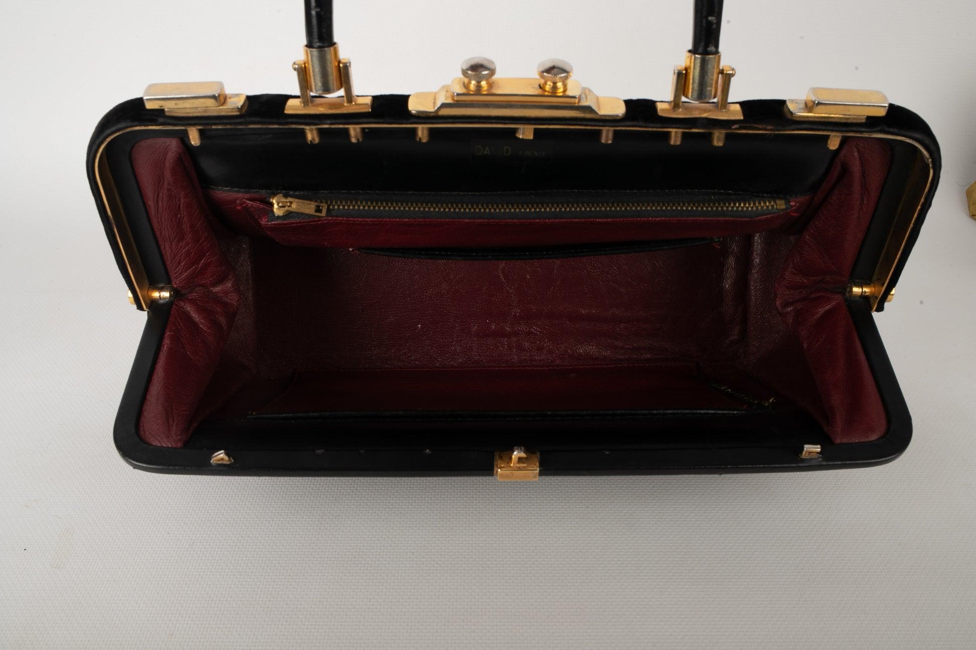 Sac à main vintage en cuir et velours noir en vente 4