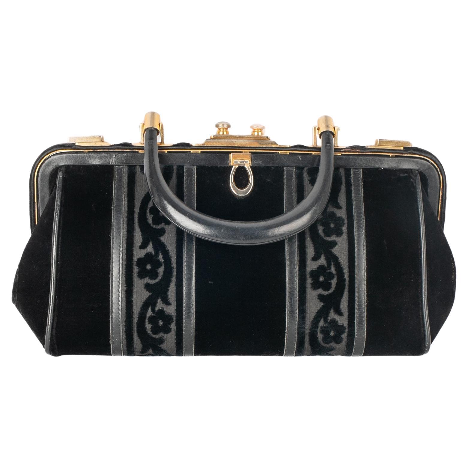 Sac à main vintage en cuir et velours noir