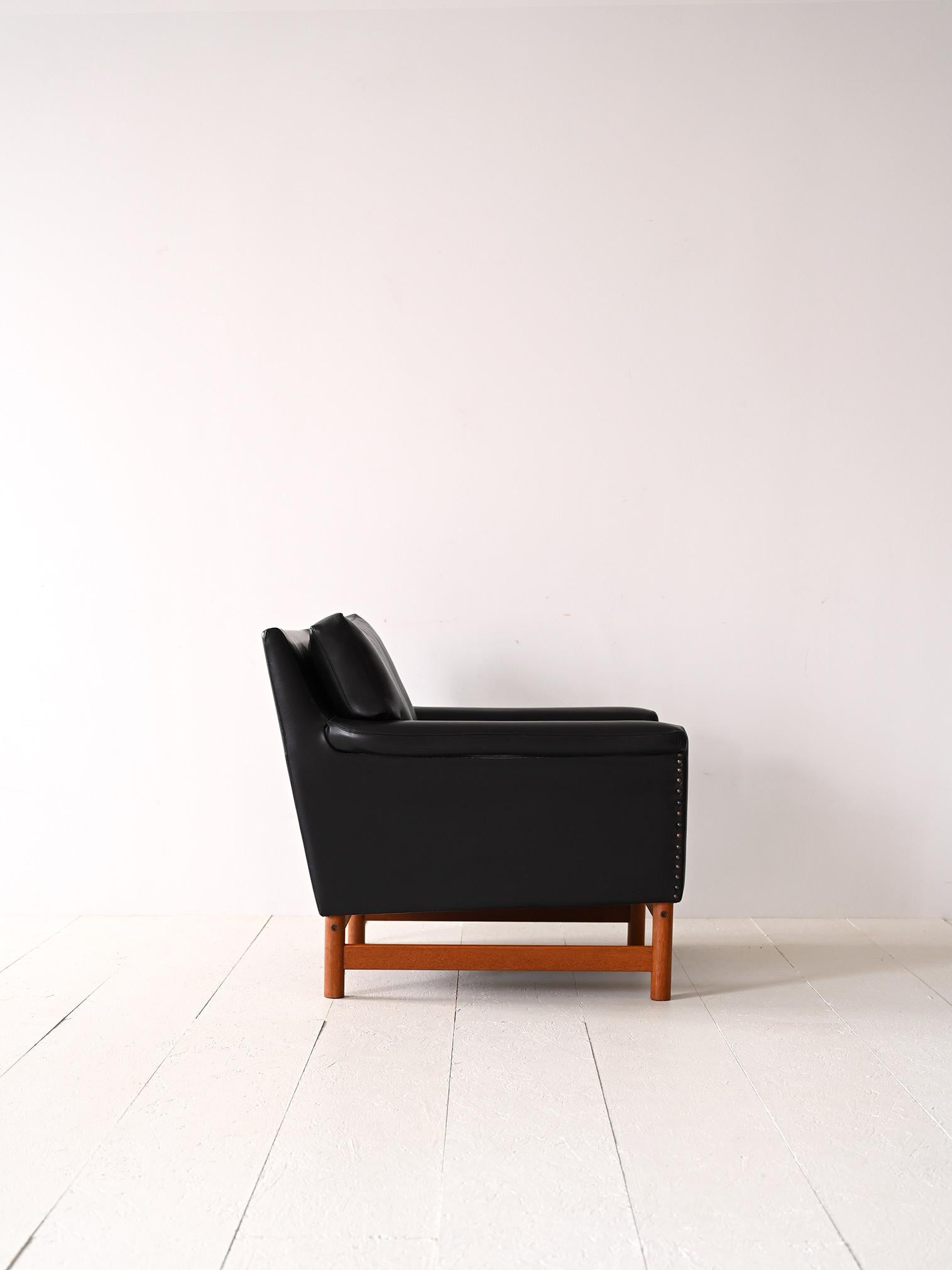Scandinavian Modern Vintage black leather armchair For Sale