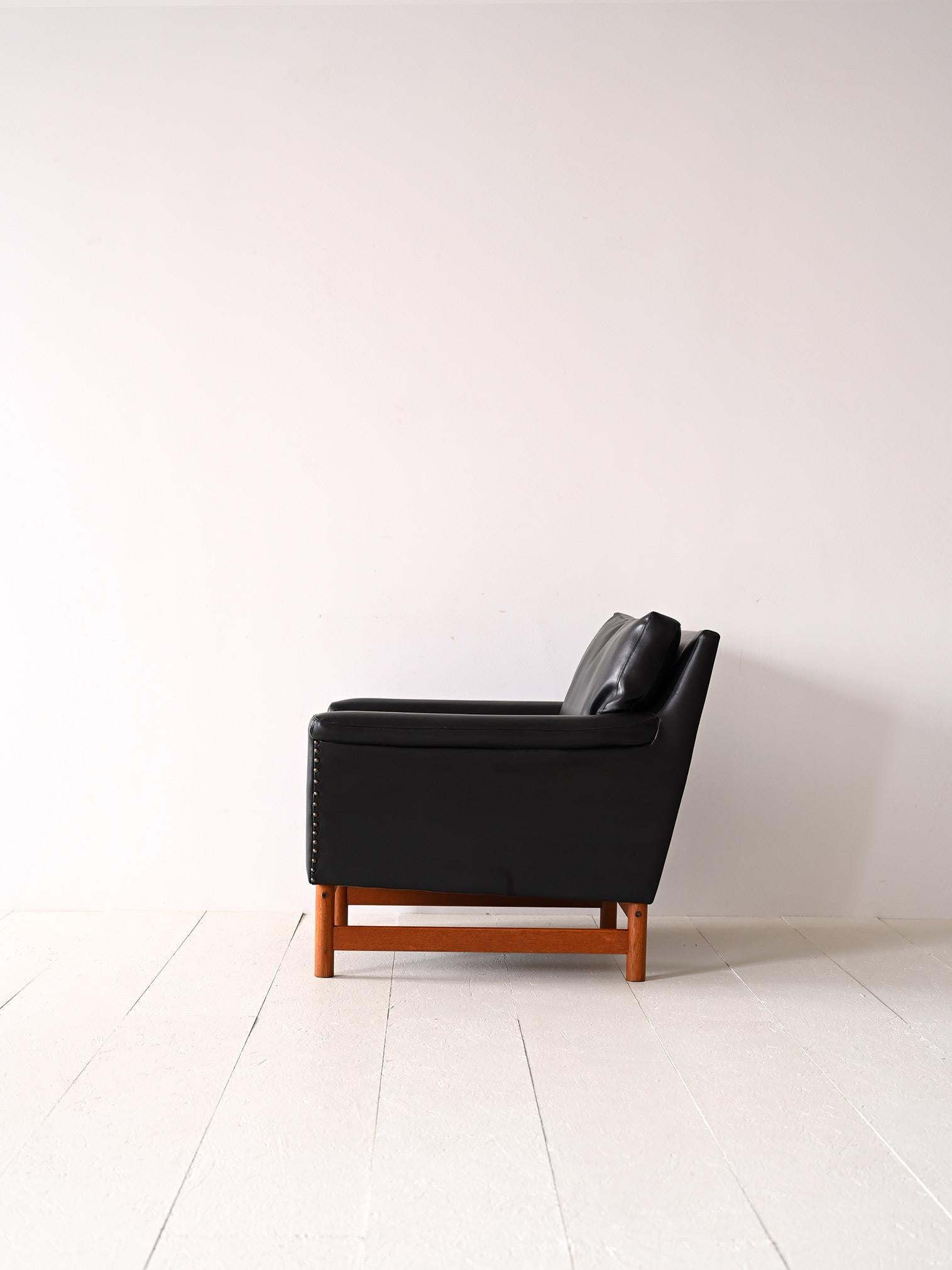 Scandinavian Vintage black leather armchair