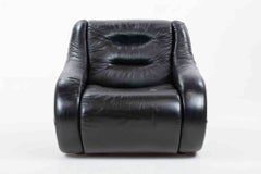 Vintage Black Leather Armchair, Italy 1970s
